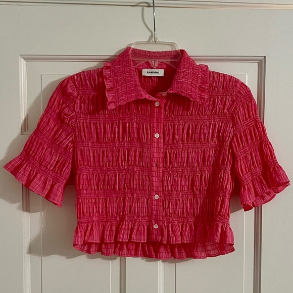 Sandro designer Smocked Cropped blouse, size 0/S - Picture 1 of 14